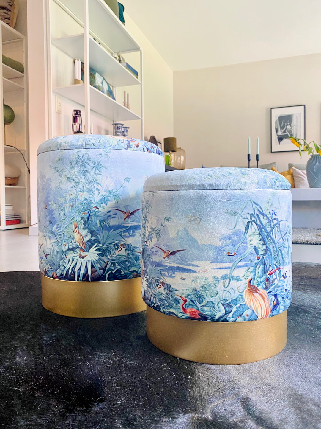 Set velvet poefjes met opbergvak