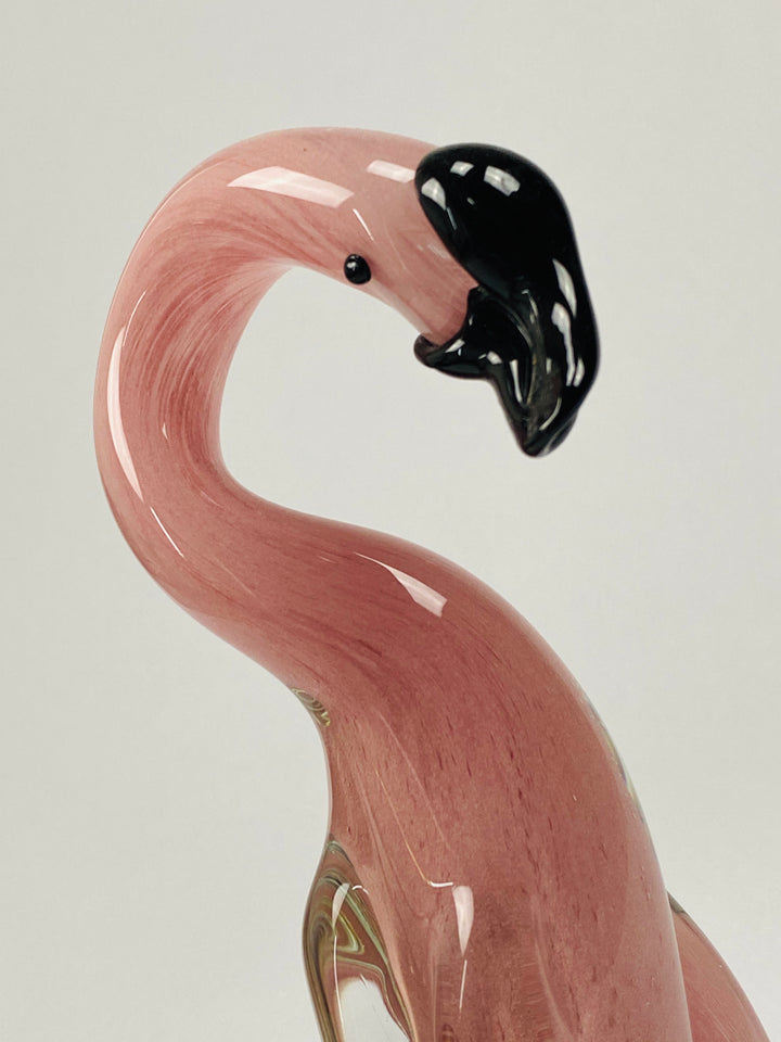 Glazen beeldje flamingo, mond geblazen